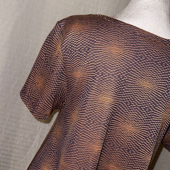 LuLaRoe S Carly Burnt Orange Indigo Blue Knit Crewneck Short Sleeve Hi Low Dress - Picture 5 of 10